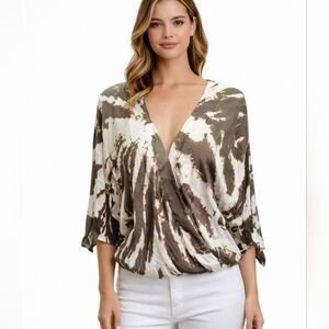 Young Fabulous & Broke Brown Tie Dye Faux Wrap Top Size XS